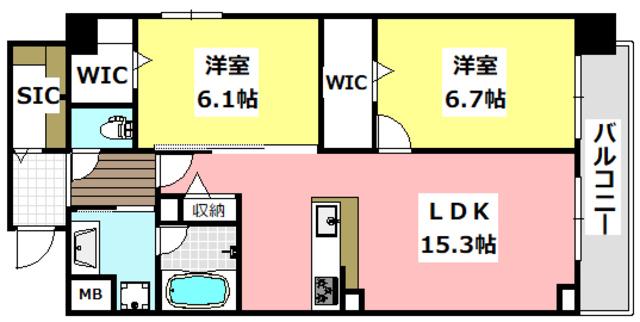 クレッシェンドV(2LDK/3階)の間取り写真