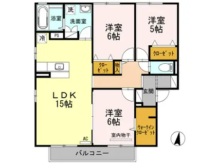 グレイスヒルズ蔵王 C棟(3LDK/2階)の間取り写真