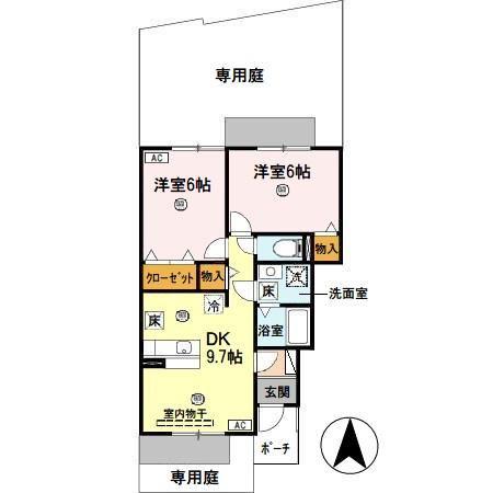 エリシオン日高D棟(2DK/1階)の間取り写真