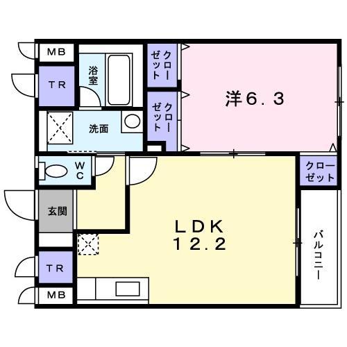 ジュネス松陰(1LDK/1階)の間取り写真
