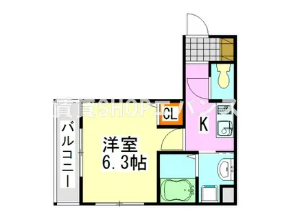 棒やビル(1K/6階)の間取り写真