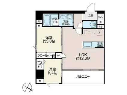 イゾラセレーナ目黒(2LDK/8階)の間取り写真