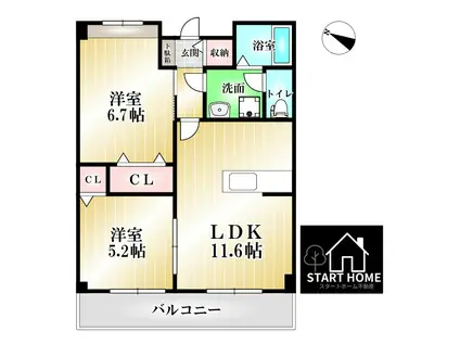 エポック西ノ須(2LDK/2階)の間取り写真