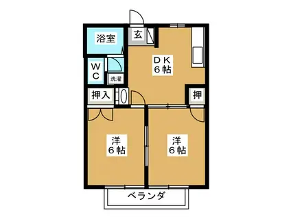 スカイハイツC(2DK/2階)の間取り写真