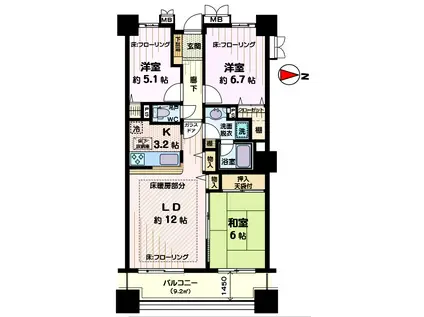 ラムザタワー(3LDK/25階)の間取り写真