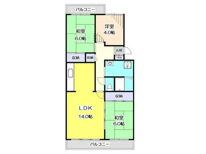 コーポレート美原I号棟(3LDK/5階)の間取り写真