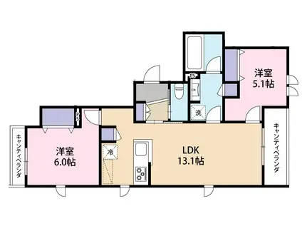 グラース等々力(2LDK/4階)の間取り写真