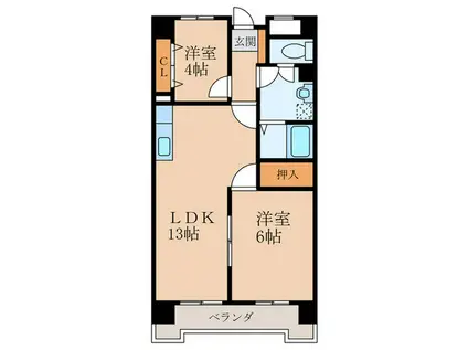 クレベール穴生(2LDK/10階)の間取り写真