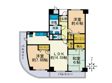 サンセールシマダ(3LDK/2階)の間取り写真