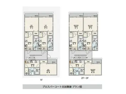 プロスパーコート北加賀屋I(1K/3階)の間取り写真