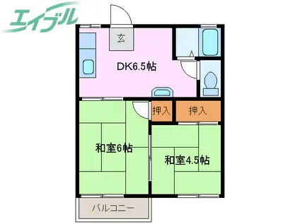 フォーブル三栄 A棟(2DK/2階)の間取り写真