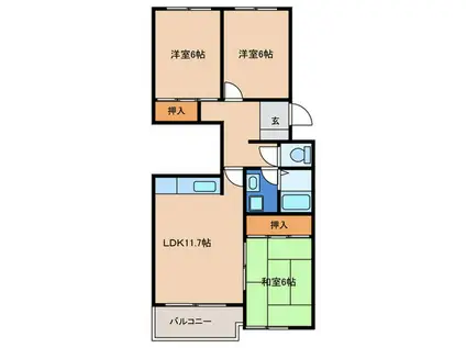 西日本かなえ第二ビル(3LDK/4階)の間取り写真