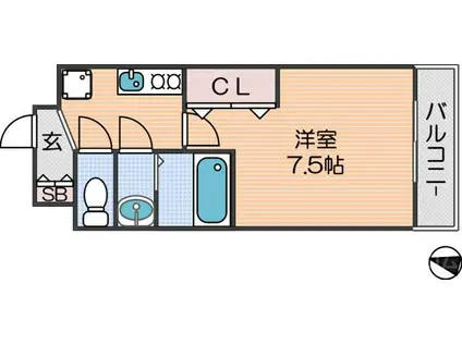 ラグゼ我孫子(1K/2階)の間取り写真