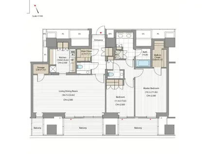虎ノ門ヒルズ レジデンシャルタワー(2LDK/22階)の間取り写真
