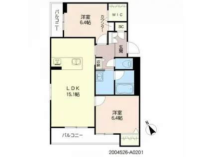 シャーメゾン日之出(2LDK/2階)の間取り写真