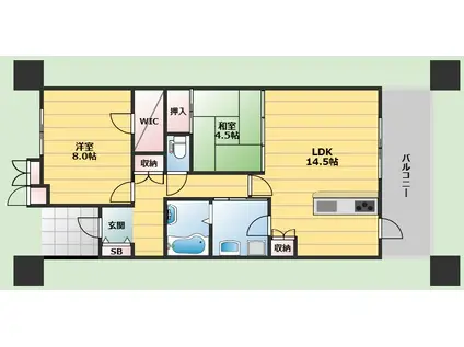 ディーグラフォート千里中央(2LDK/4階)の間取り写真