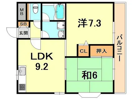 ラヴェール六甲(2DK/1階)の間取り写真