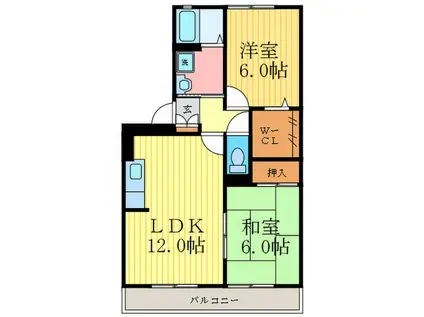 ネオクリエイト横山B棟(2LDK/3階)の間取り写真