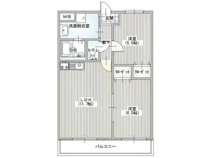 クレストガーデン南柏(2LDK/2階)の間取り写真