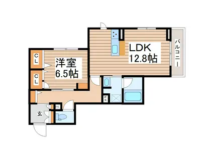 ベレオ北仙台駅(1LDK/2階)の間取り写真