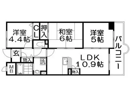 香里プラザVI(3LDK/2階)の間取り写真