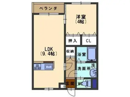 ロムレス若宮(1LDK/1階)の間取り写真