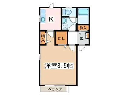 フルールK(1K/1階)の間取り写真