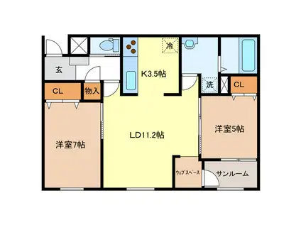 メゾン・シャルドネ岐大前(2LDK/2階)の間取り写真