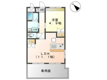 シャトー・ドゥ・レーヴR(1LDK/1階)の間取り写真