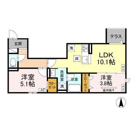 セレスティア上北沢(2LDK/1階)の間取り写真
