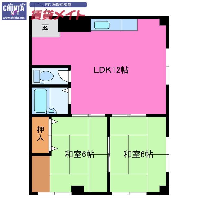 ＪＲ紀勢本線 松阪駅 徒歩20分 2階建 築28年(2LDK/2階)の間取り写真