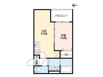 ハピエストドリーム(1LDK/2階)の間取り写真