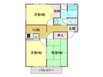 ウッディヒルリゾートB(2LDK/2階)の間取り写真