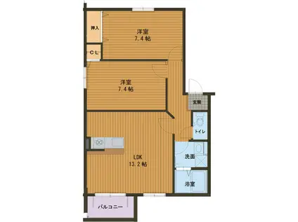 エル・デュー(2LDK/1階)の間取り写真