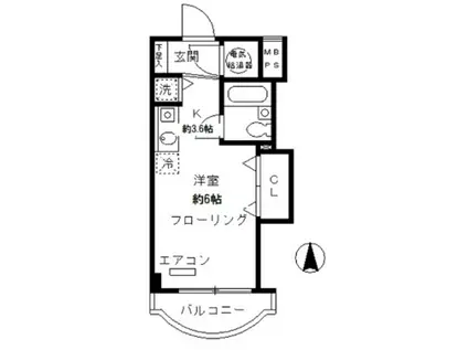 シロス蓮沼(1K/3階)の間取り写真