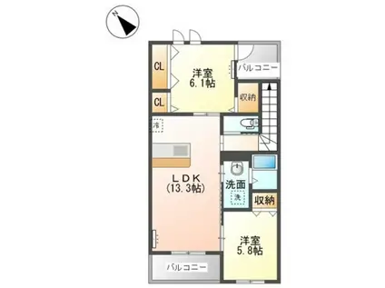 ラ・テール御座(2LDK/2階)の間取り写真