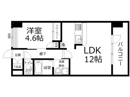 パレスフィールド南観音(1LDK/1階)の間取り写真
