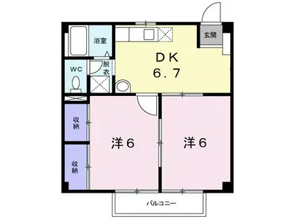 若林弐番館(2DK/1階)の間取り写真