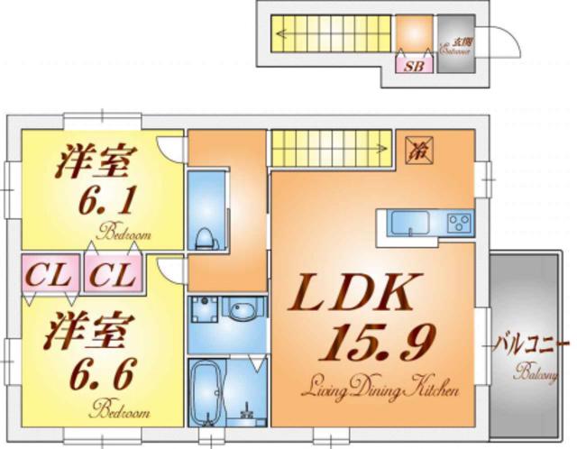 グランディール山手(2LDK/2階)の間取り写真