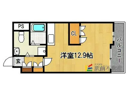 ベルメゾン姪浜(ワンルーム/2階)の間取り写真