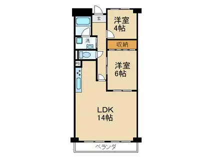 枚方ハイツ 8号棟(2LDK/7階)の間取り写真