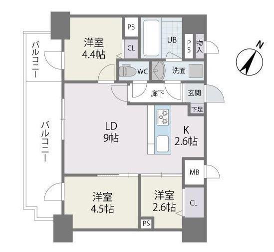 MODERN PALAZZO 天神南II(3LDK/11階)の間取り写真