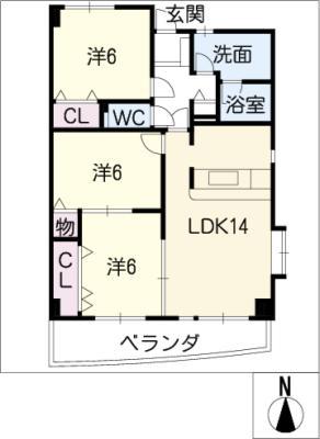 ルミエール茜部(3LDK/5階)の間取り写真