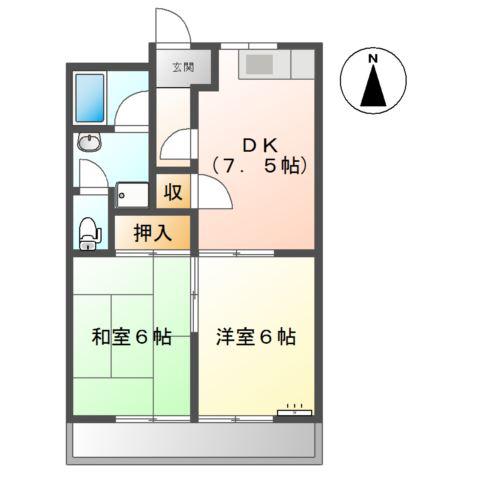 リバティハイツ(2DK/2階)の間取り写真