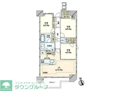 パークホームズ浅草寿(3LDK/5階)の間取り写真