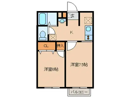 コーポウィーンズA棟(2K/2階)の間取り写真