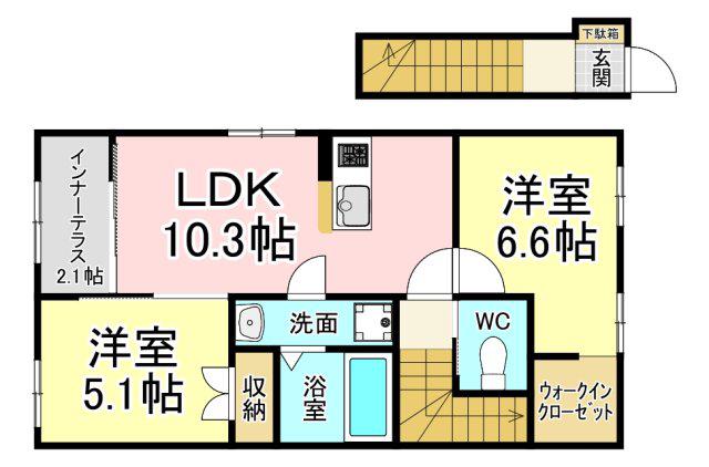 ラグーナ青葉台(2LDK/2階)の間取り写真