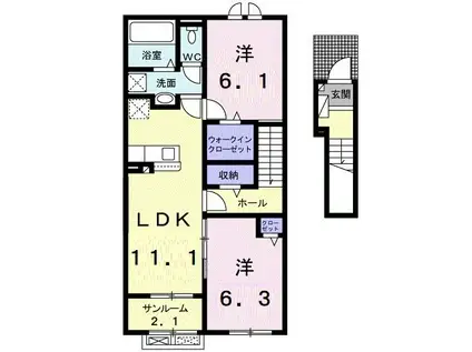 ウォーム・ガーデンB(2LDK/2階)の間取り写真