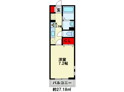 シャトーレーヴIII(1K/2階)の間取り写真