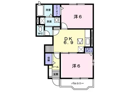 ラフレシールB(2DK/1階)の間取り写真
